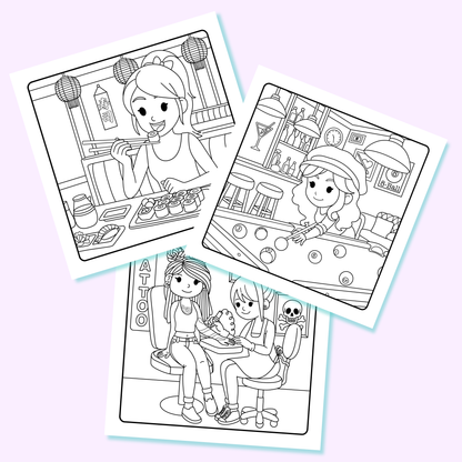 Girl Dayz Mini Action Pack | 3 Fun Coloring Pages (Digital Download)