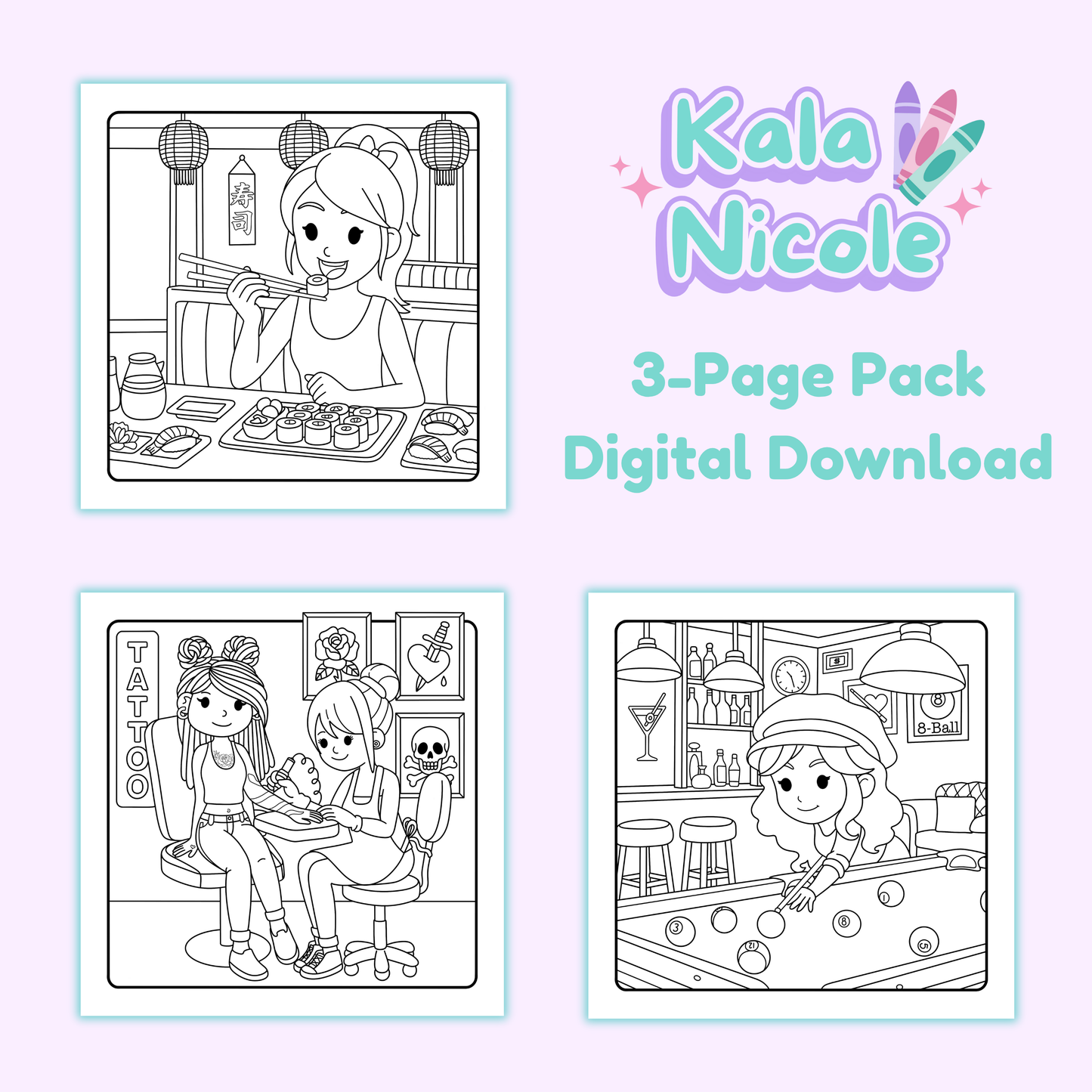 Girl Dayz Mini Action Pack | 3 Fun Coloring Pages (Digital Download)