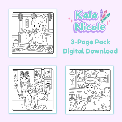 Girl Dayz Mini Action Pack | 3 Fun Coloring Pages (Digital Download)