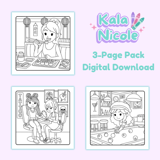 Girl Dayz Mini Action Pack | 3 Fun Coloring Pages (Digital Download)